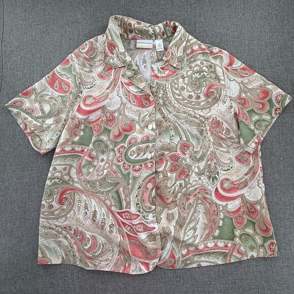 Alfred Dunner Button Down Top Paisley Floral‎ Print Short Sleeve Collared 20W - Picture 1 of 9